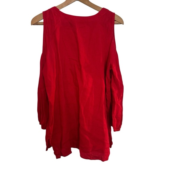 Ellen Tracy womens red Linen cold shoulder short sleeve blouse size Large. - Picture 3 of 8